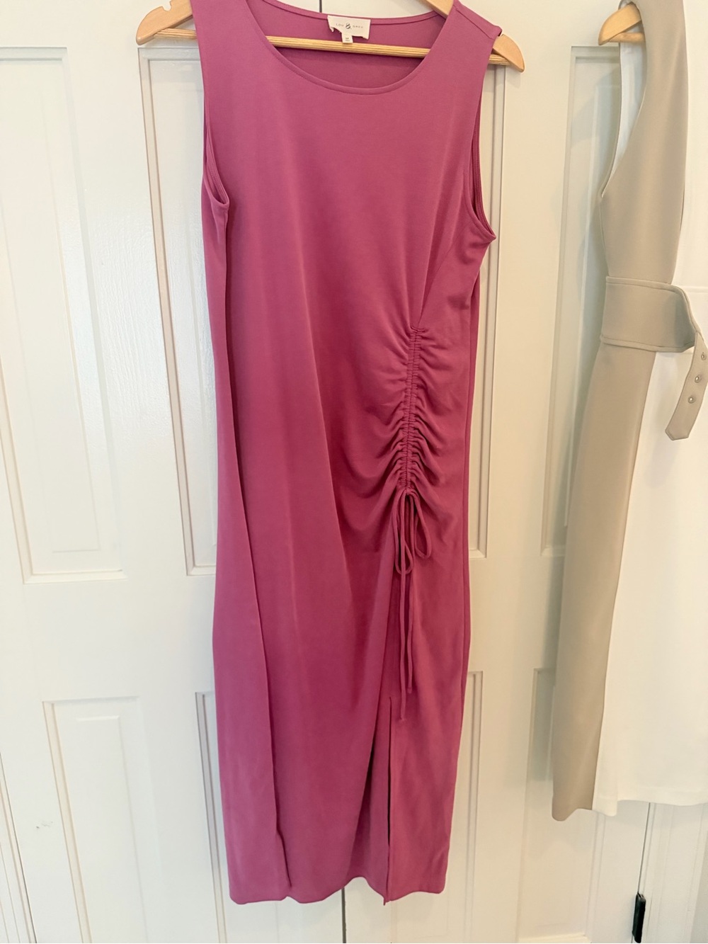 Sleeveless Ruched Side Midi Dress - Pink